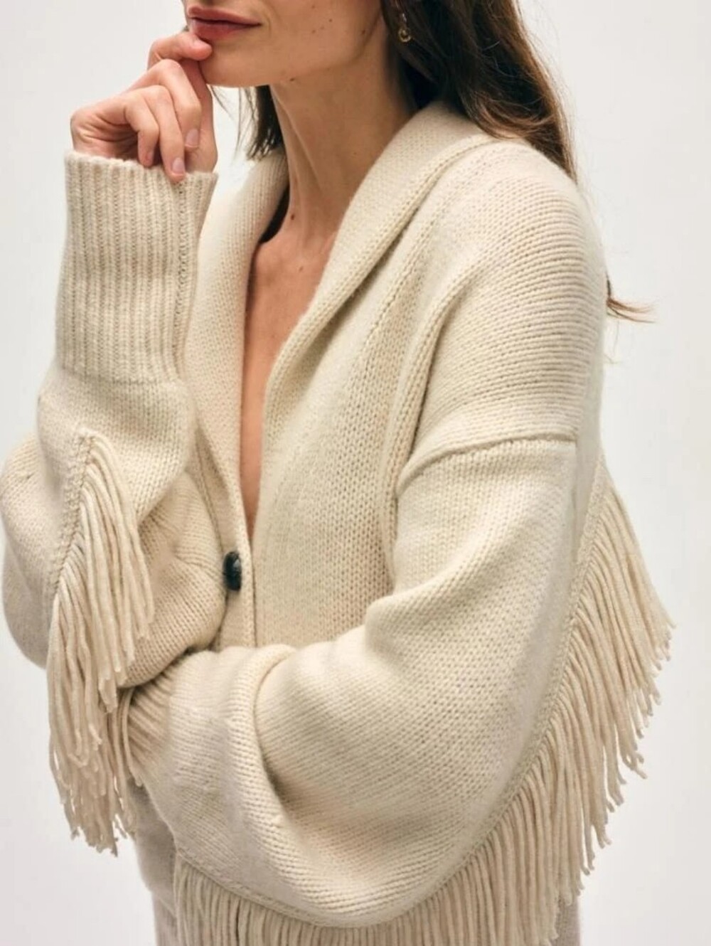 White+Warren          Wool/Cashmere  Blend Luxe Fringe Coatigan In Ivory Medium - Picture 3 of 12
